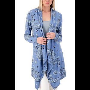 Canyon Retreat Open Front Drop Shoulder Cardigan Med Denim Blue - Regular